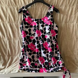 Tankini top-pink and black floral.